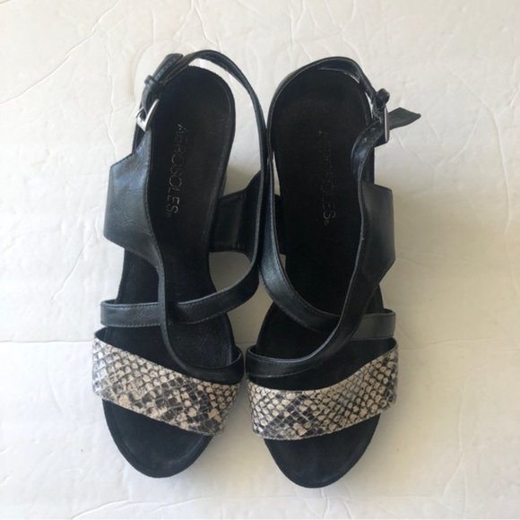 Aerosoles Plushed Together Open Toe Synthetic Black Snake Wedge Shoes Sz.8.5 - Picture 6 of 10